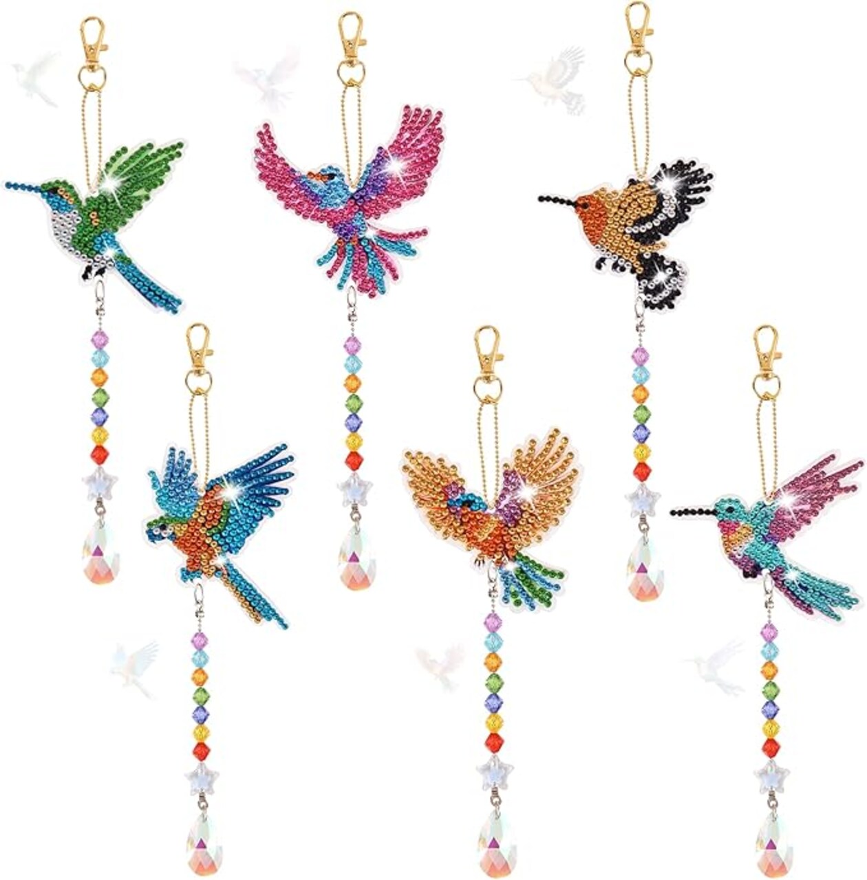 6 Pack 5D Diamond Painting Wind Chimes, Double‑Sided Hummingbird Rhinestone Suncatcher DIY Diamond Art Kits for Adults, Christmas & Mother’s Day Gifts